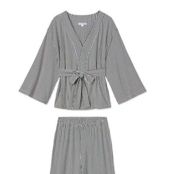 LAKE DreamModal Kimono Pajama Set in Deep Navy Pencil Stripe - Picture 5 of 6
